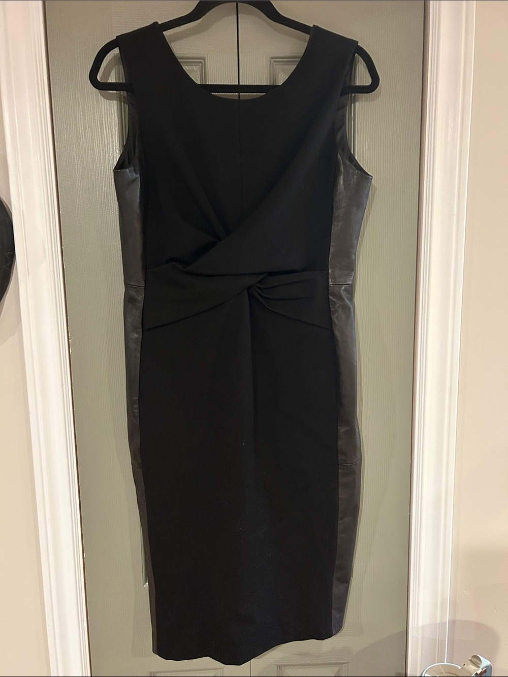 Danier Black Sleeveless Sheath Dress with Side Leather Panels
